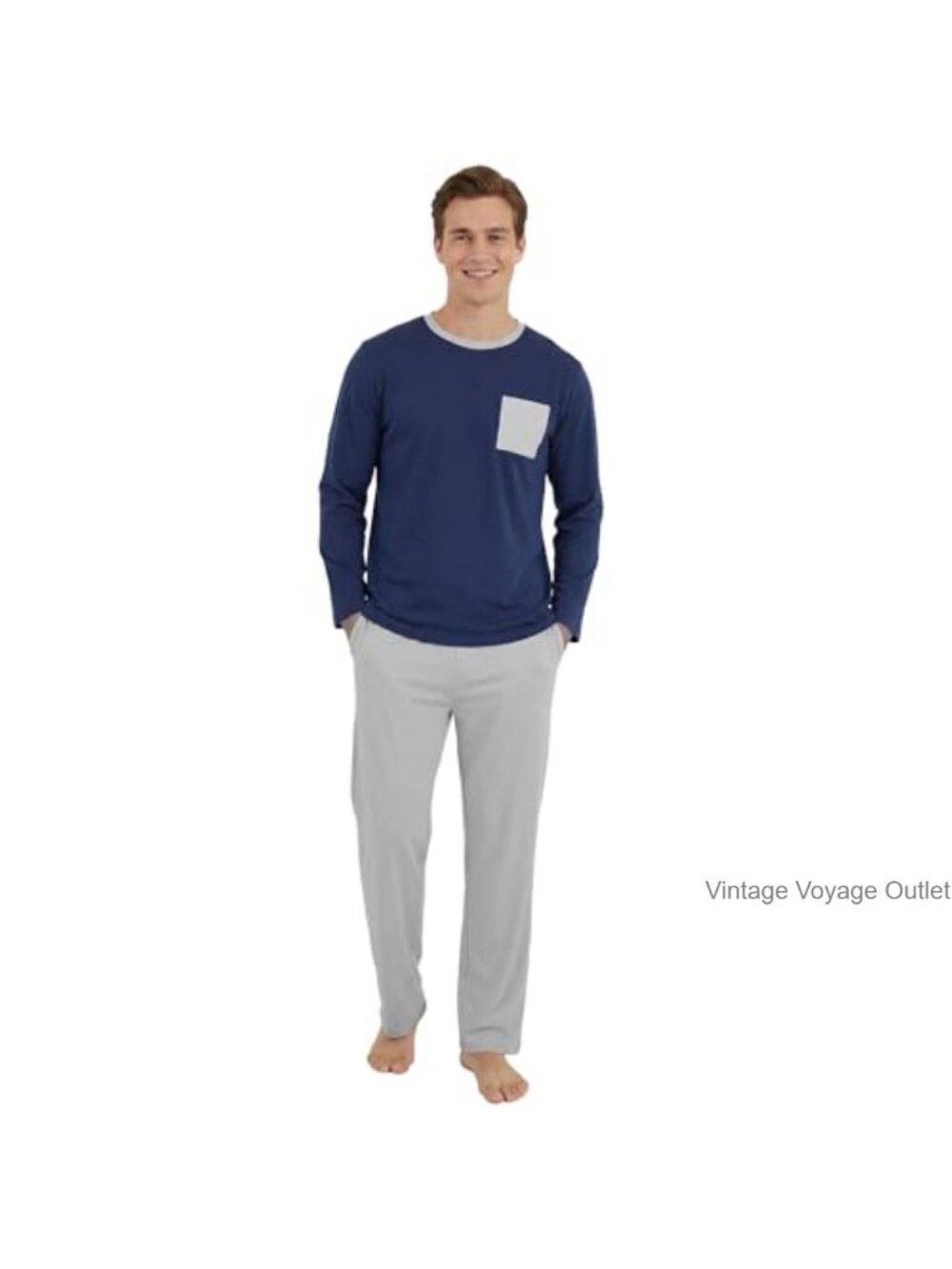 Organic Cotton Pajama Set, Soft Breathable Long Sleeve Crew Neck Lounge Set